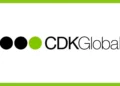 CDK Global logo with two black dots, one green dot, and the company name in black text, framed by a green border—a trusted partner for your auto dealership's technology needs.