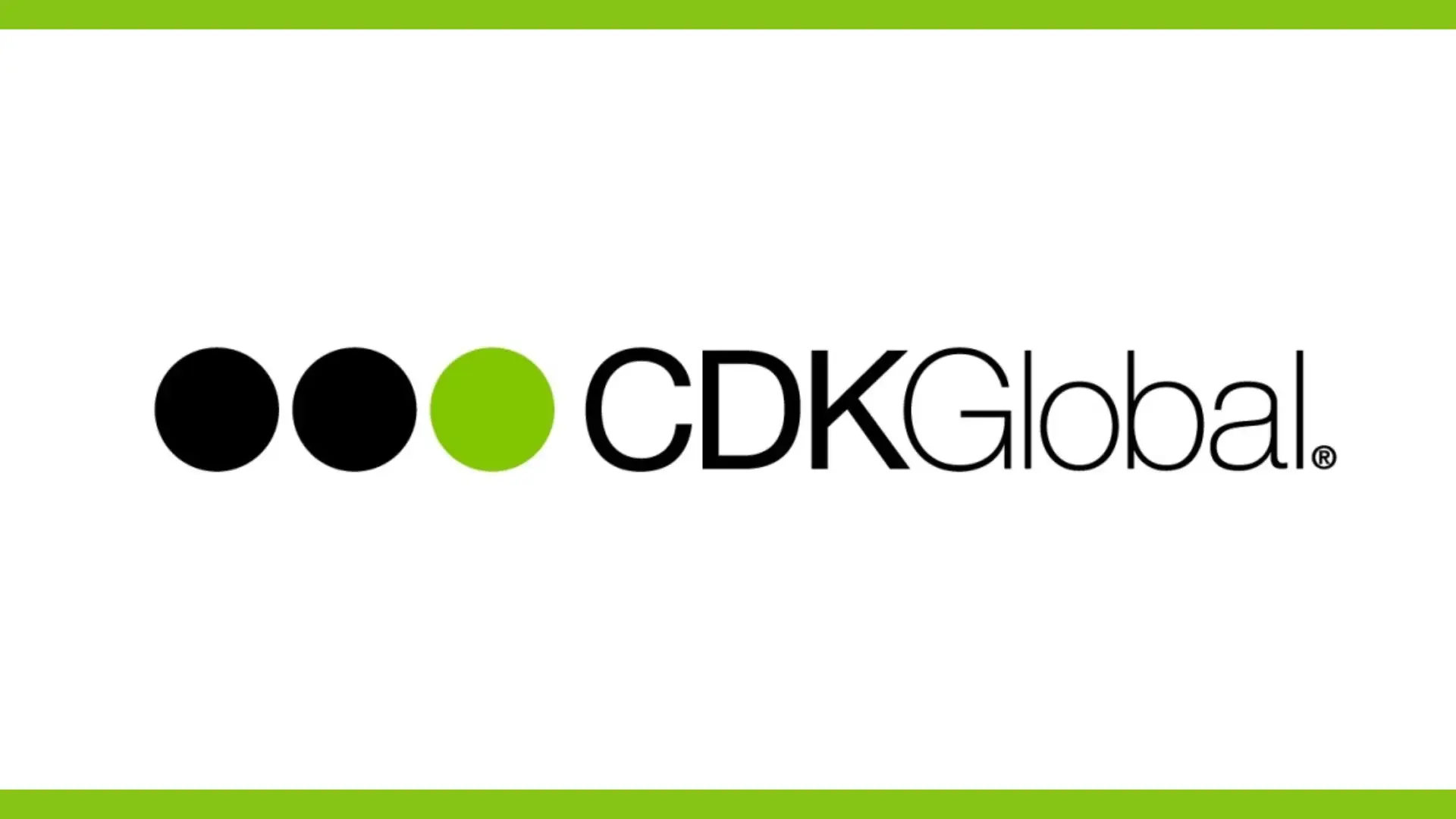 CDK Global logo with two black dots, one green dot, and the company name in black text, framed by a green border—a trusted partner for your auto dealership's technology needs.