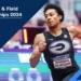 Christopher Morales Williams, clad in a black uniform, races in the men's 400m event at the NCAA Track & Field Championships 2024.