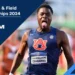 Male athlete wearing an Auburn University uniform celebrates during the Men's 4x100m Relay. Text reads: "NCAA Track & Field Championships 2024 Men's 4x100m".