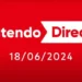 Banner reading "Nintendo Direct June 2024" followed by the date "18/06/2024" on a red background, teasing possible announcements like Super Mario Party Jamboree or Mario & Luigi Brothership.