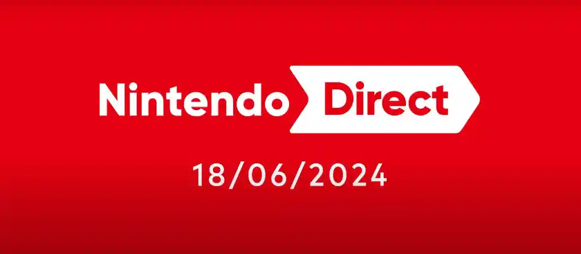 Banner reading "Nintendo Direct June 2024" followed by the date "18/06/2024" on a red background, teasing possible announcements like Super Mario Party Jamboree or Mario & Luigi Brothership.