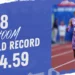 An athlete runs on a track wearing a purple uniform. Text on the image reads, "U18 400m World Record 44.59 - Quincy Wilson," celebrating his potential for the US Olympic Trials.