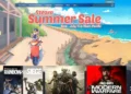Steam Summer Sale 2024 banner showcasing a beach scene with a character on a red scooter. Text indicates the sale runs until July 13, 10 AM Pacific. Featured game titles include "Rainbow Six Siege" and "Modern Warfare." Enjoy massive discounts on your favorite games!
