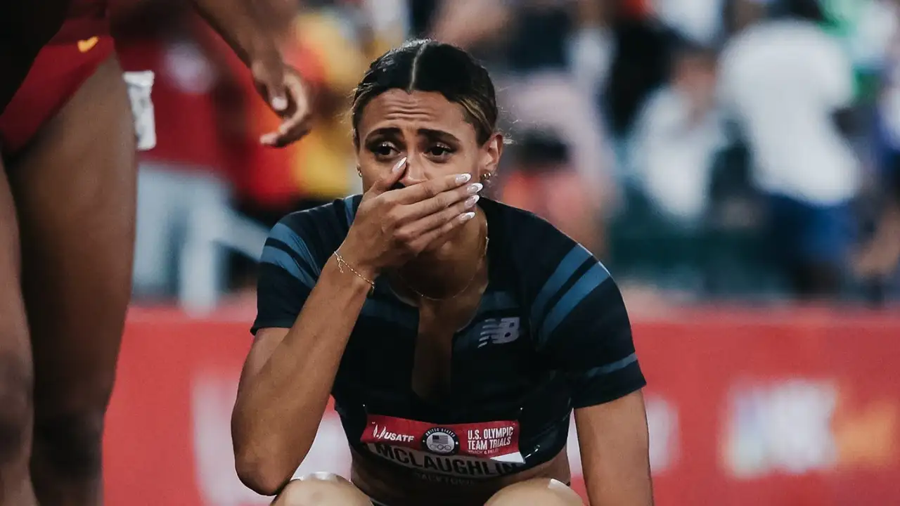 Sydney McLaughlin-Levrone stoop down at Olympic trials after Breaking the 400m Hurdles World Record in a time of 50.65