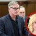 A man wearing glasses and a suit stands in a room, possibly reflecting on the recent Alec Baldwin trial, while an inset red circle features a smiling woman with blonde hair.