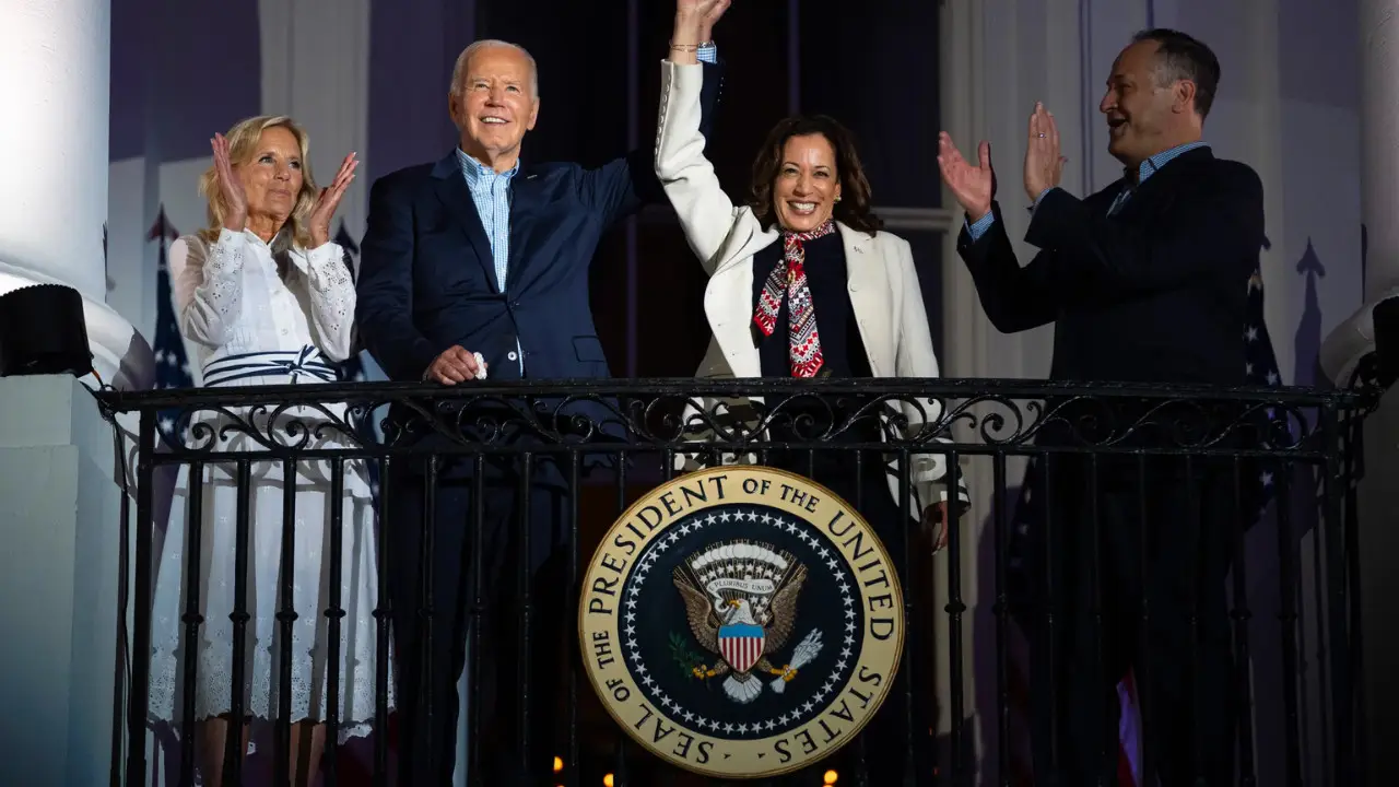 Joe Biden and Kamala Harris holding hands. Joe Biden drops out-Kamala Harris endorsed