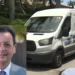 A man in a suit is shown in an inset photo next to an image of a Miami-Dade County Medical Examiner van parked on a street in Coral Gables, where the aftermath of an FBI raid involving Sergio Pino unfolds.
