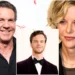 Jack Quaid, Meg Ryan, and Dennis Quaid are pictured: Meg Ryan and Dennis Quaid, two older adults on the left and right, are smiling. In a smaller image at the center is Jack Quaid, the younger adult, dressed in a tuxedo.