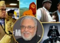 A collage featuring an older man in the center, with scenes of a king-like figure, an animated lion like Mufasa, two men, and a masked character reminiscent of Darth Vader shown in surrounding frames.
