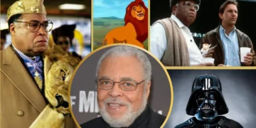 A collage featuring an older man in the center, with scenes of a king-like figure, an animated lion like Mufasa, two men, and a masked character reminiscent of Darth Vader shown in surrounding frames.