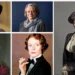 A collage of five photos featuring Dame Maggie Smith in different attires, including a formal suit, vintage dress, casual outfit, and two costumes involving hats, pays tribute to her remarkable legacy.