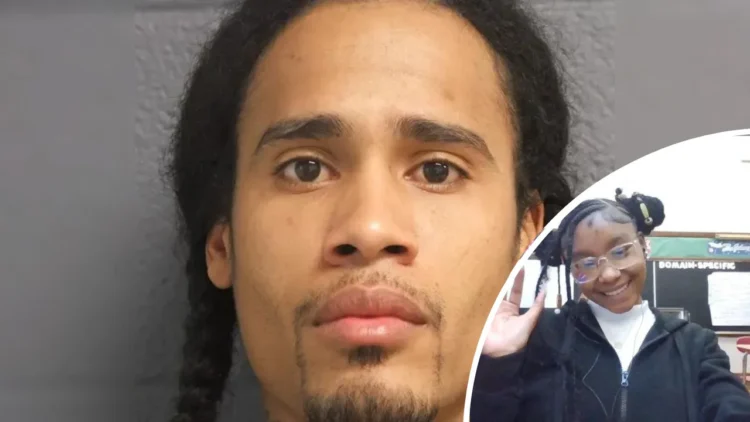 A man with braided hair and a goatee is shown in a mugshot, relating to the Detroit man charged in the death of a 13-year-old. In the foreground, a smaller circular image of a woman wearing glasses, waving and smiling from January.