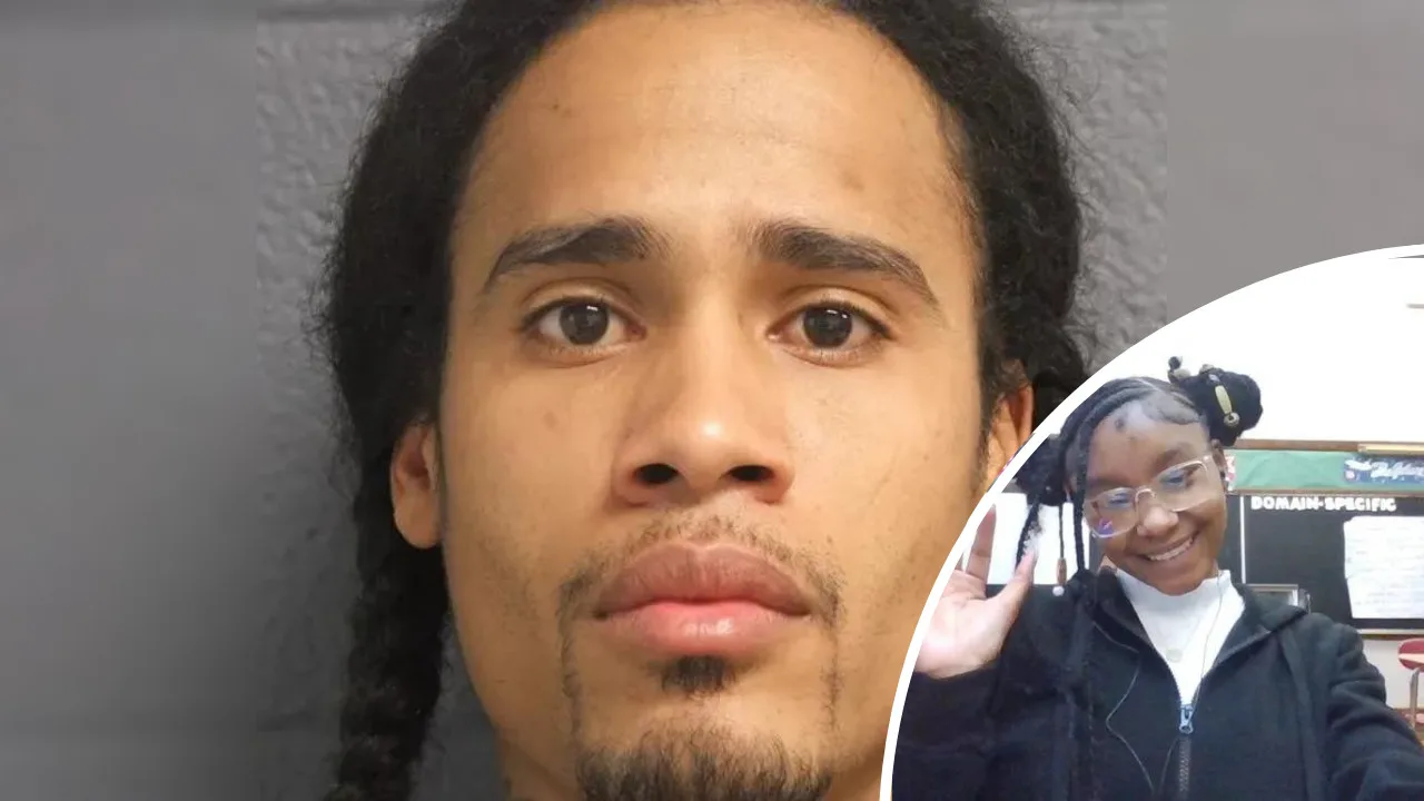 A man with braided hair and a goatee is shown in a mugshot, relating to the Detroit man charged in the death of a 13-year-old. In the foreground, a smaller circular image of a woman wearing glasses, waving and smiling from January.