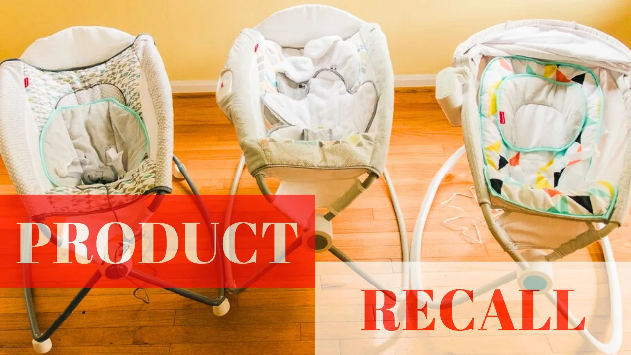 Three infant sleepers from Fisher-Price, featuring a bold "Product Recall" warning in red text overlay, highlight the urgent recalls to ensure child safety.