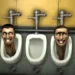 Three urinals with animated, smiling faces brighten up the bathroom in a humorous Skibidi Toilet Skins Set scene.