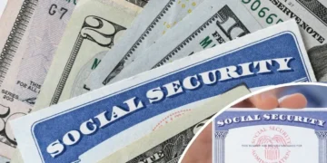 A Social Security card overlaid on various US dollar bills symbolizes the connection between beneficiaries and their upcoming payment schedule.