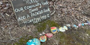 Cheshire rock snake, Farmington Canal Trail, community art project