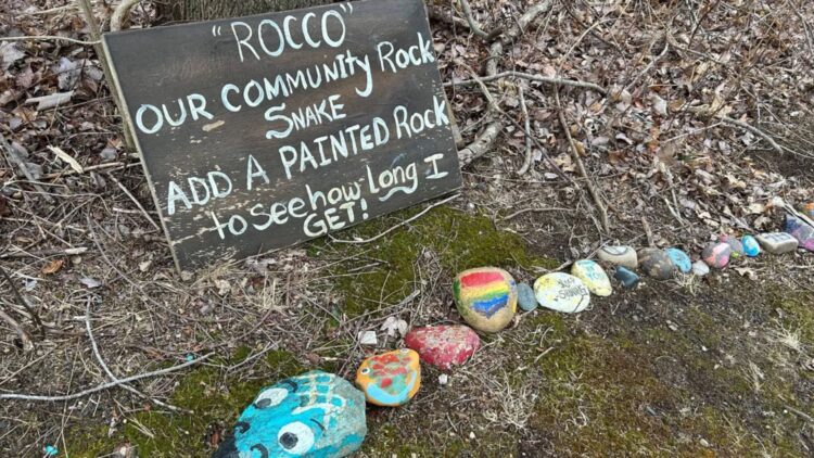 Cheshire rock snake, Farmington Canal Trail, community art project