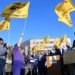 SEIU 1199NE members rally outside a long-term care facility in Hartford, Connecticut