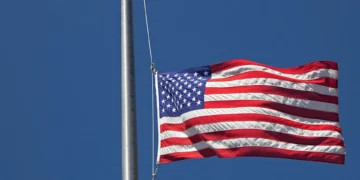 Connecticut state flag flying at half-staff for Peace Officers Memorial Day, May 15, 2025